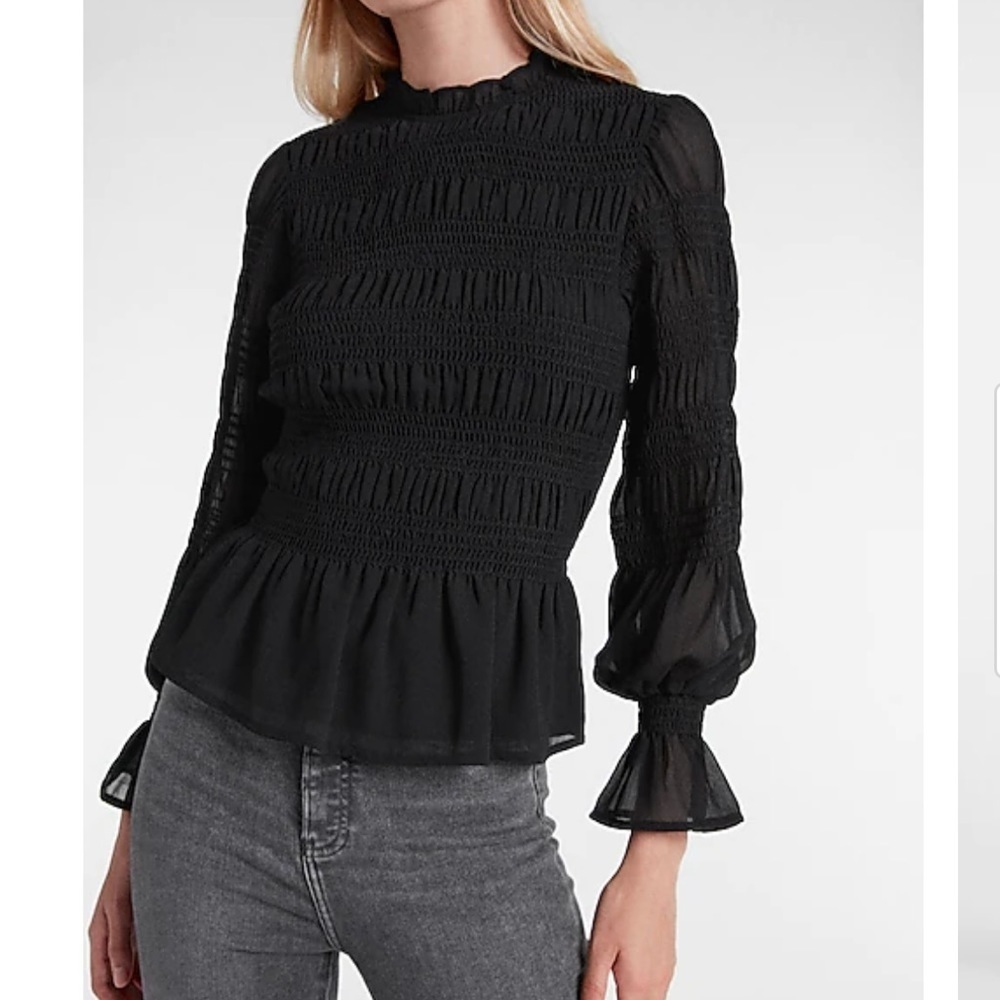 Express Smocked Balloon Sleeve Peplum Top